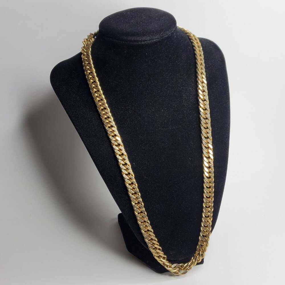 Vintage Gold tone Metal Chucky heavy chain necklace 24" Cuban Chain